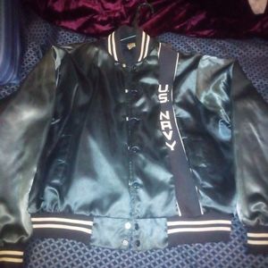 Vintage Soffee US Navy Blue Satin Snap Button Bomber Jacket Size XLarge